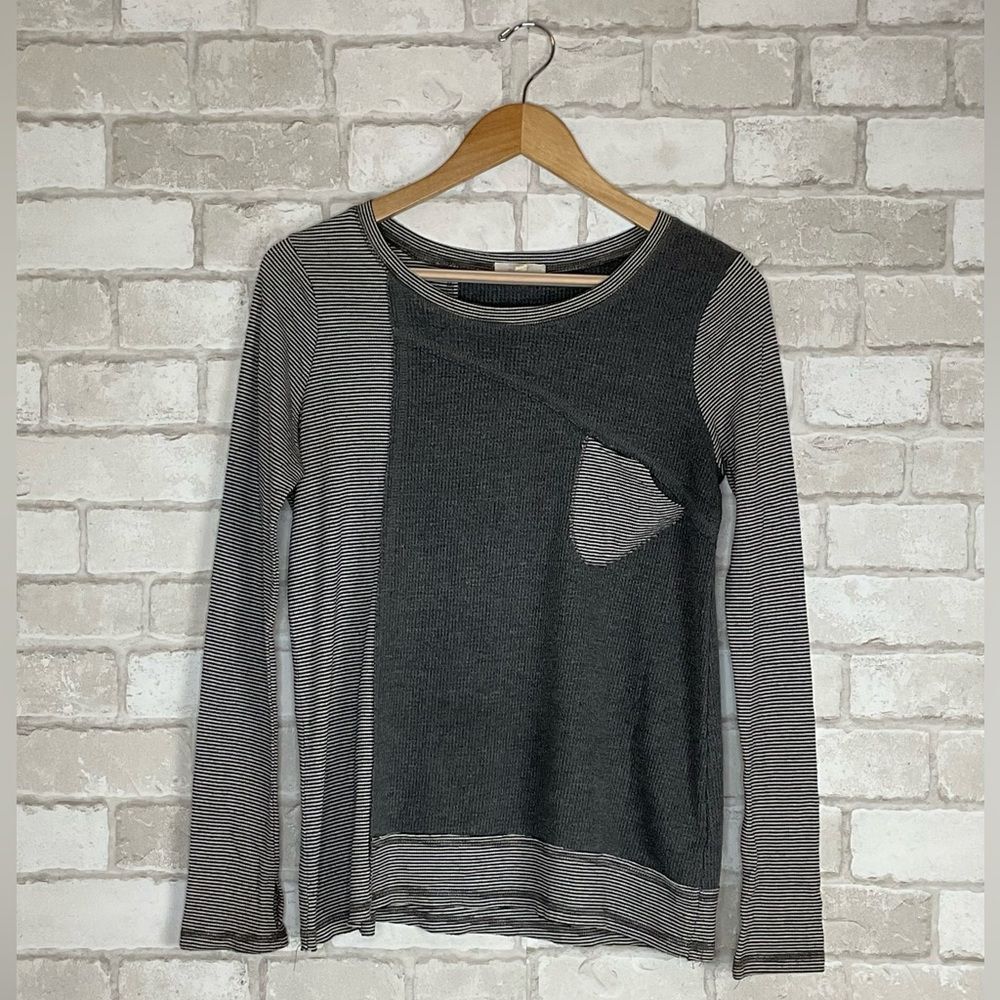 Mystree Waffle Knit Gray Long Sleeve Top Size M